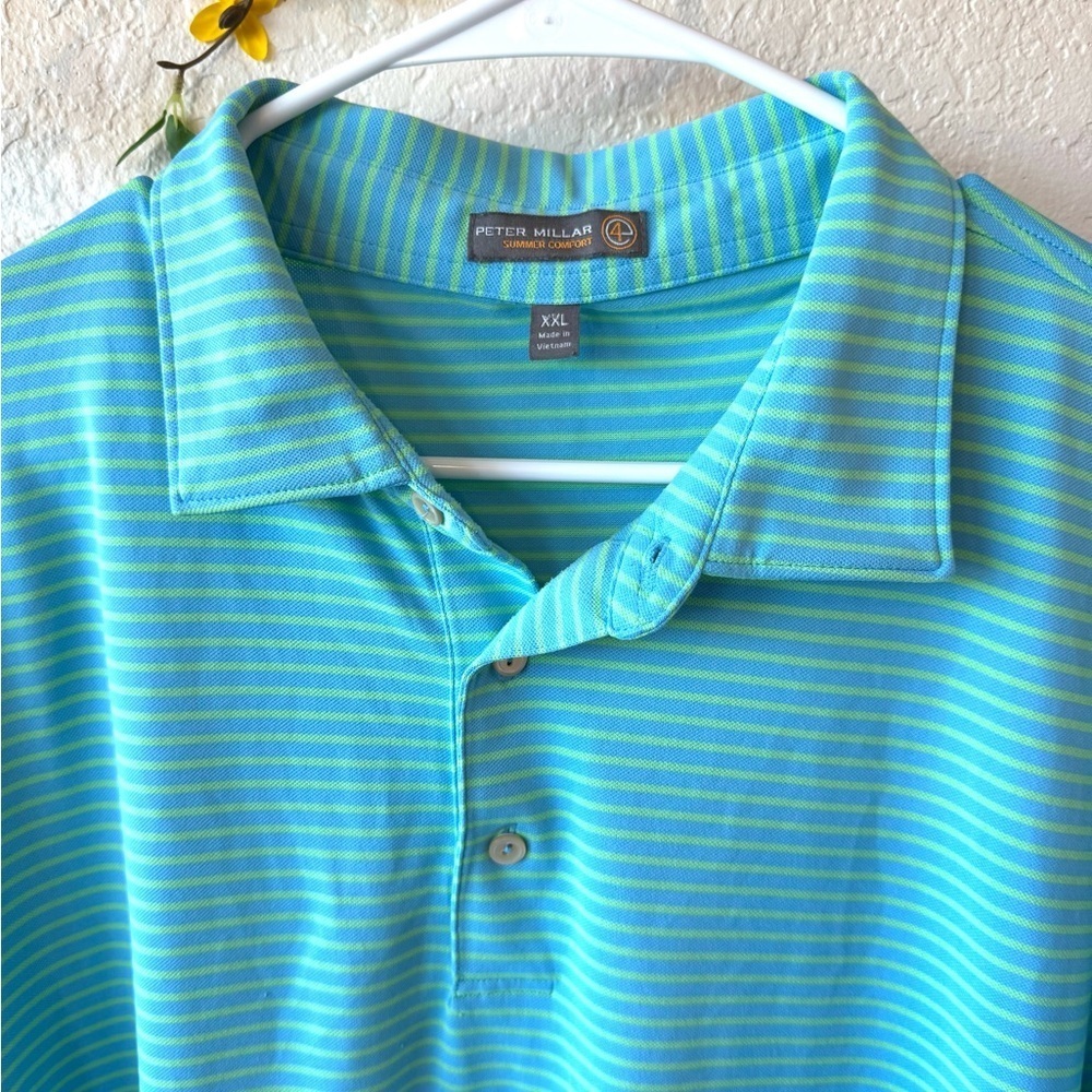 Peter Millar Summer Comfort Light Blue Striped Polo Shirt Sz 2XL